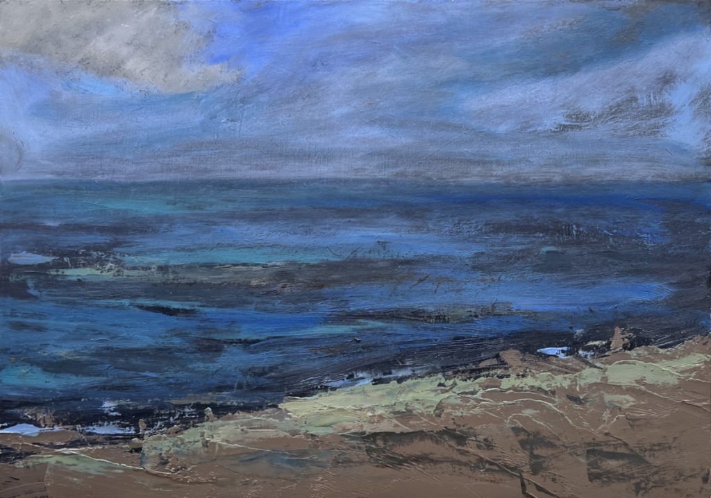 Dusk at East Runton beach oil painting