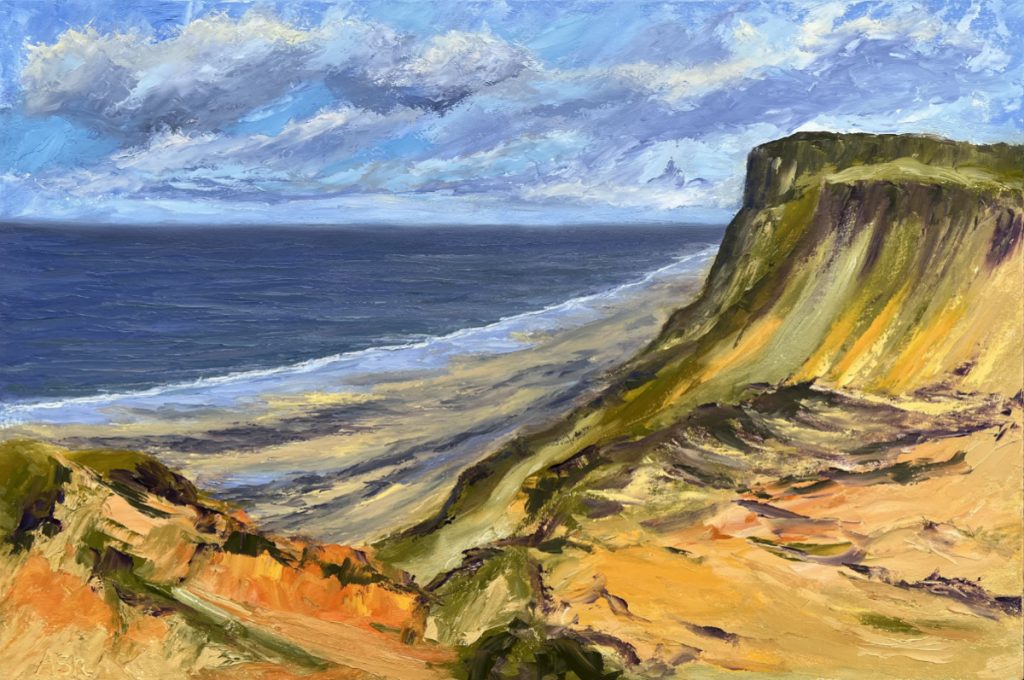 West Runton clifftop, oil painting