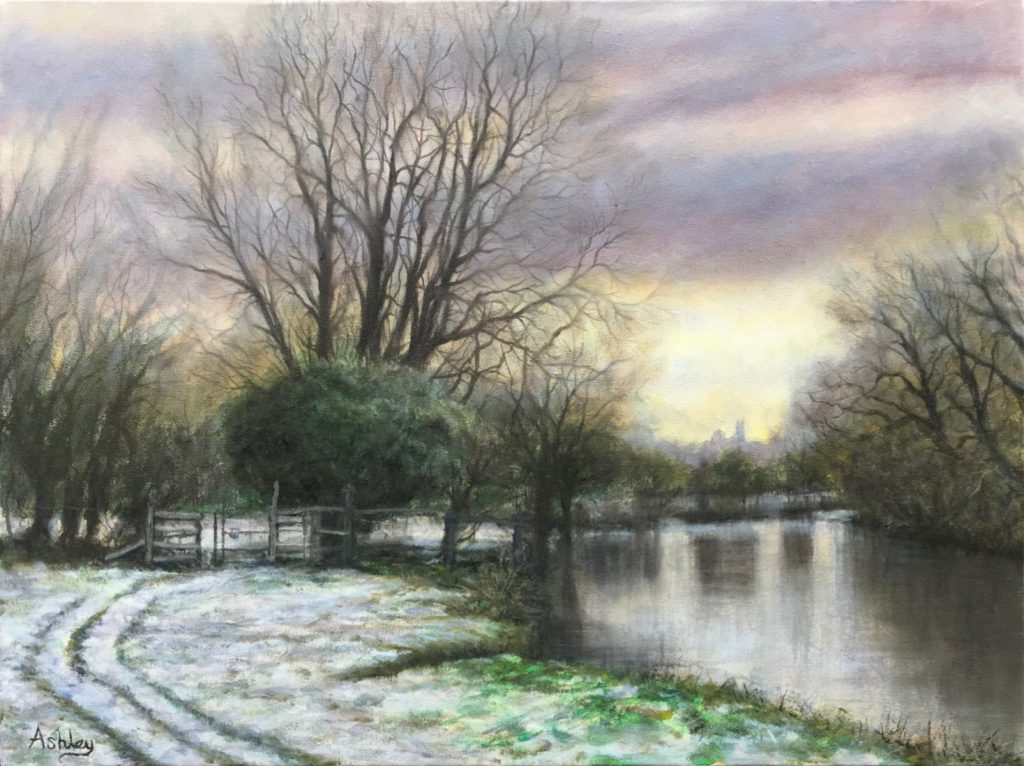 Oil painting February Snow Grantchester